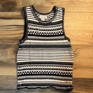 Rachel Zoe Womens Crop Sweater Vest Medium White Black Fair Isle Preppy